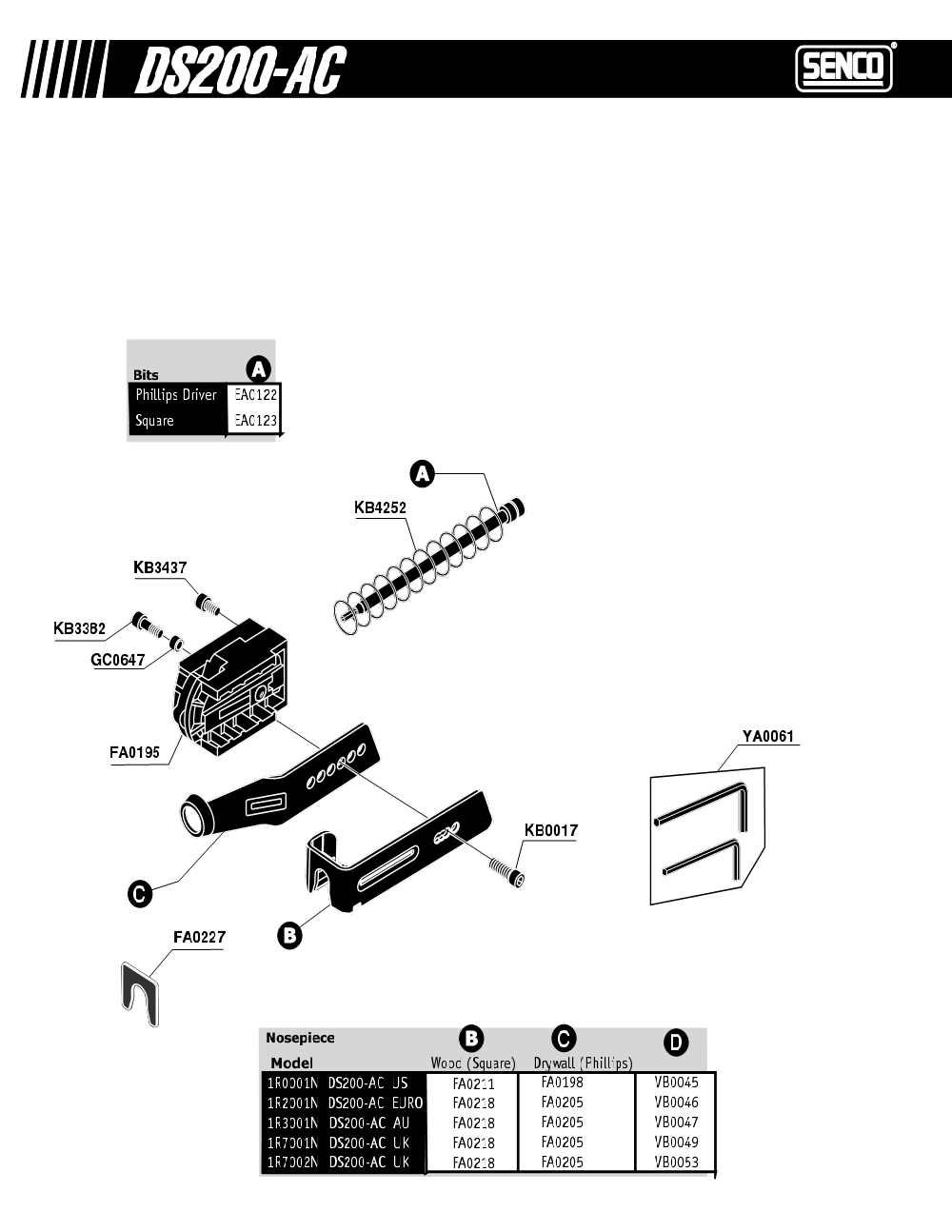 Diagram 2 Diagram and Parts List for DS200 AC1R0004N Senco Screwdriver