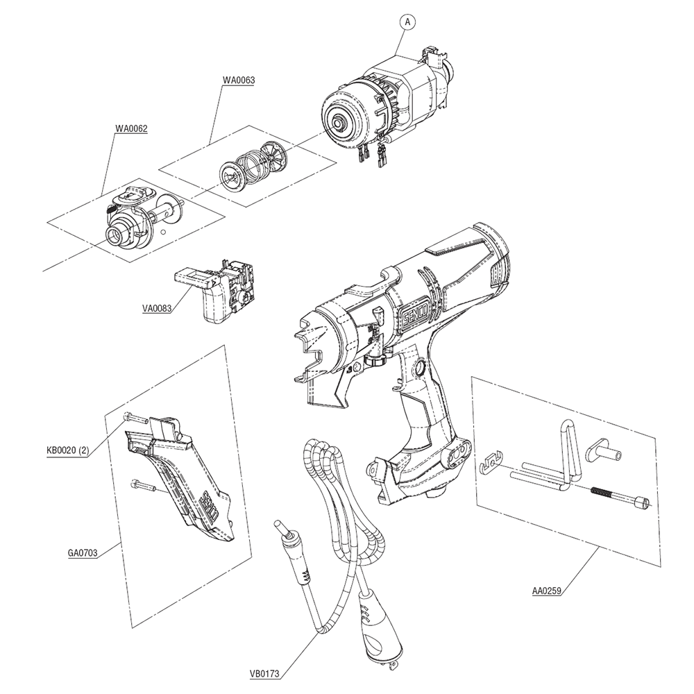 Fig-1 Diagram and Parts List for DS245-AC 10D0001N Senco Screwdriver