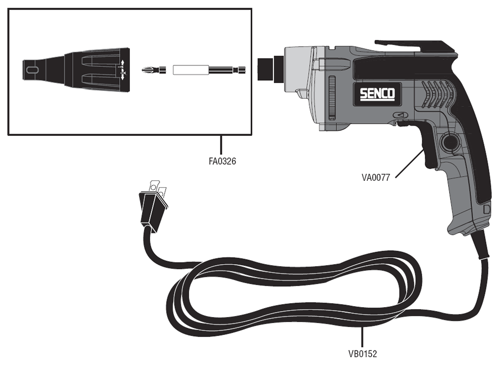 Fig-0 Diagram and Parts List for SG4100 6X0004N Senco Screwdriver