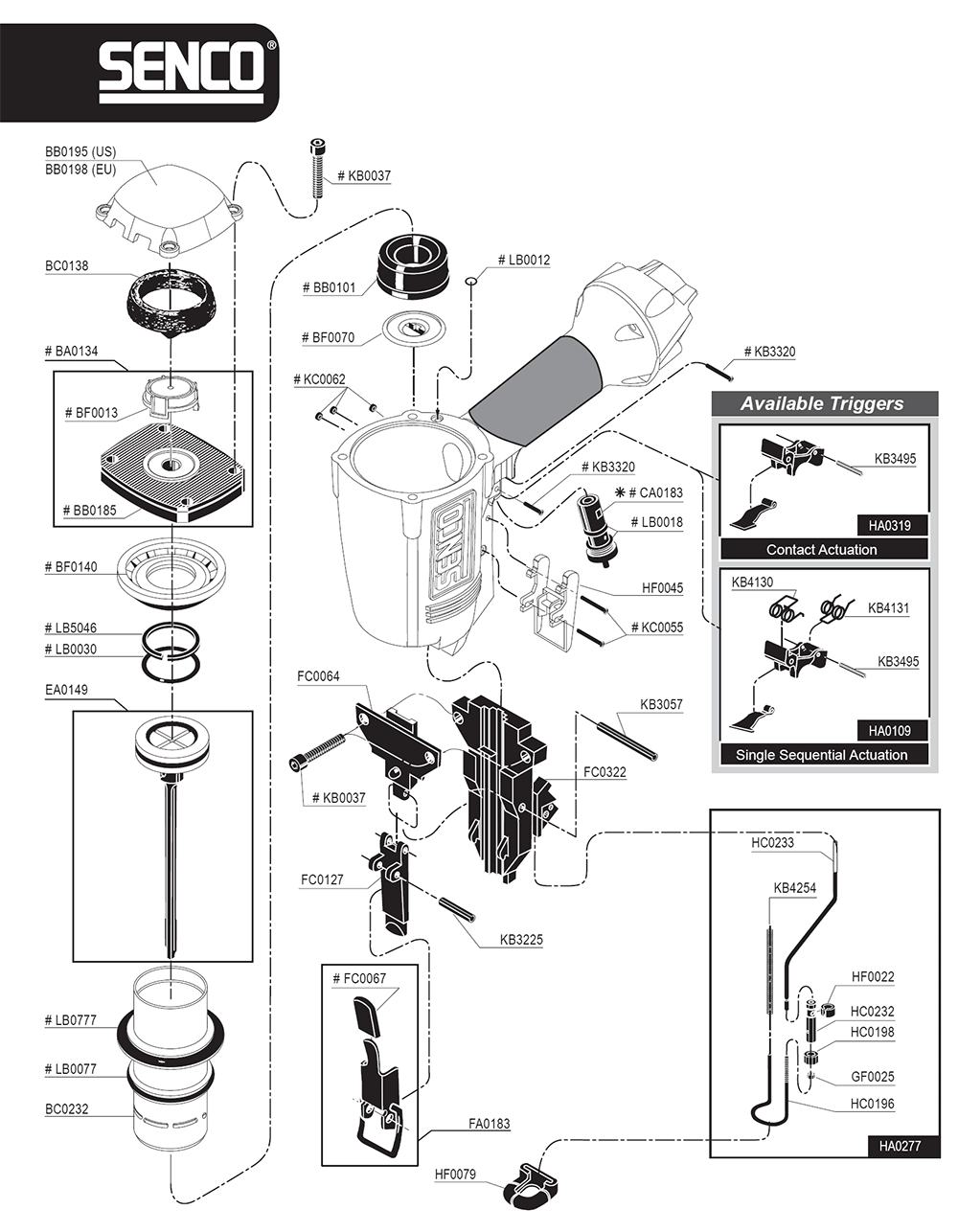Fig-0 Diagram and Parts List for FINISHPRO30XP 9P0002N Senco Nailer