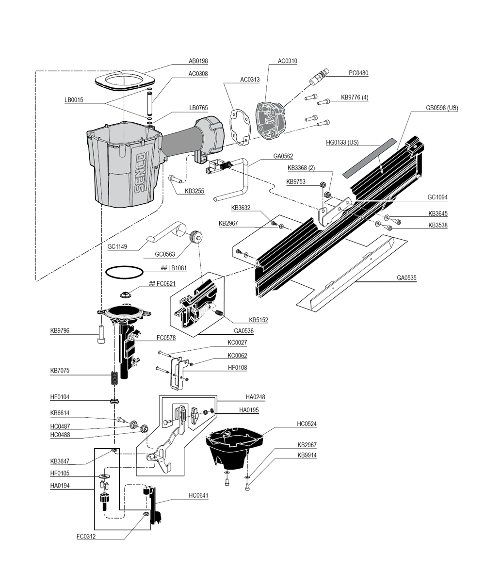 Diagram 1 Diagram and Parts List for FRAMEPRO325XP 4Z0101N Senco Nailer