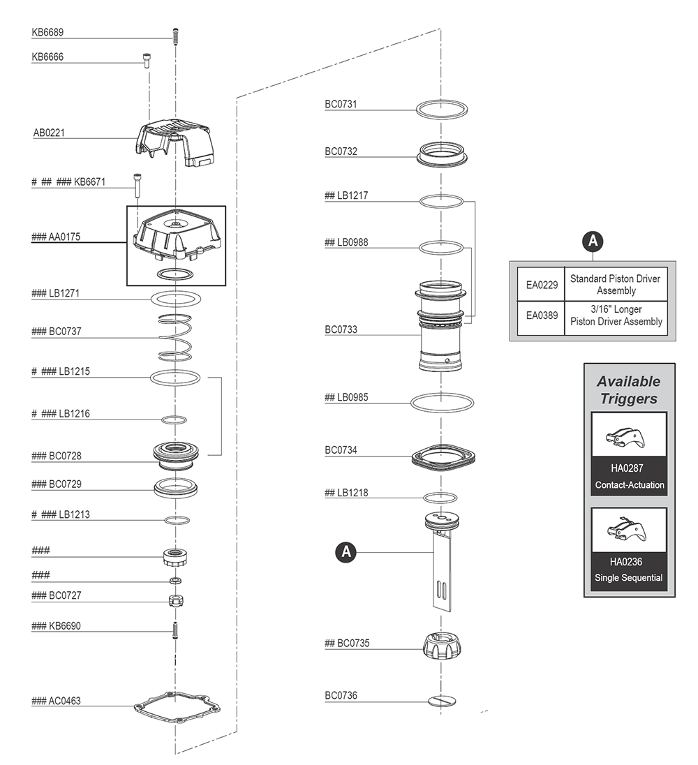 Fig-0 Diagram and Parts List for PS15RXP 9U0001N Senco Nailer