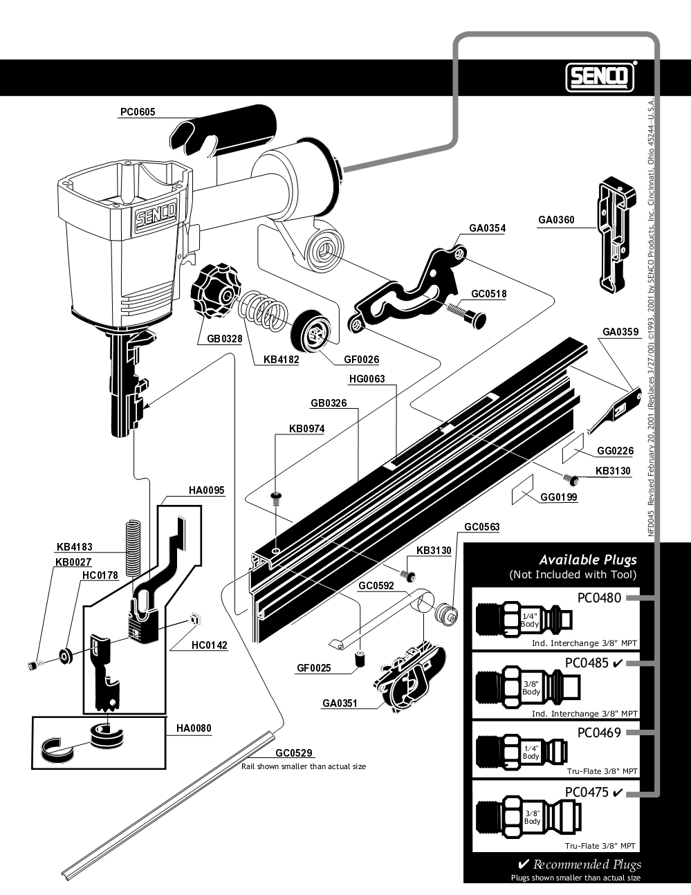 Diagram 1 Diagram and Parts List for SN62 450003N Senco Nailer