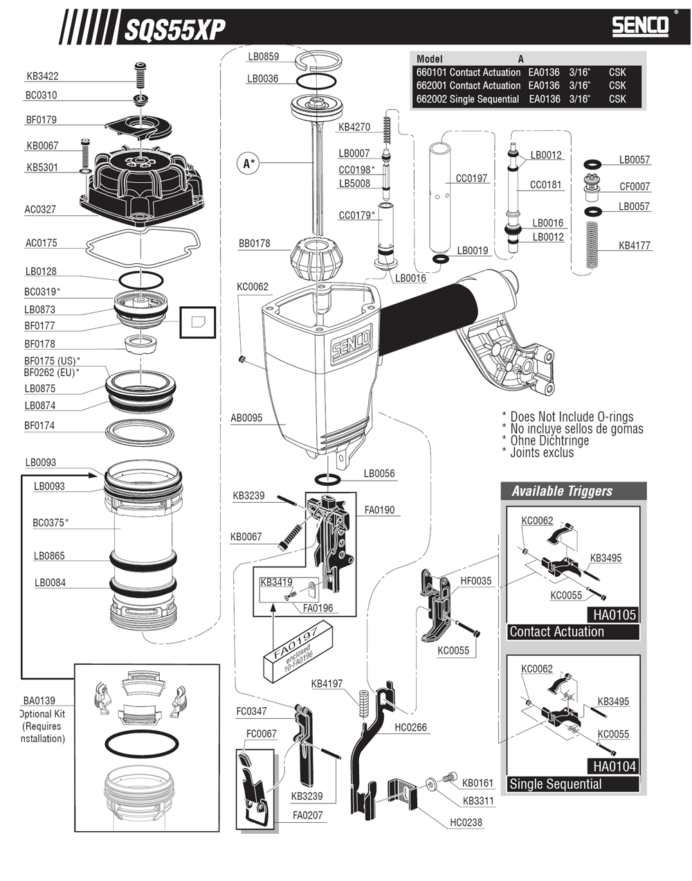 Diagram 2 Diagram and Parts List for SQS55XP15GA 660101N Senco Nailer