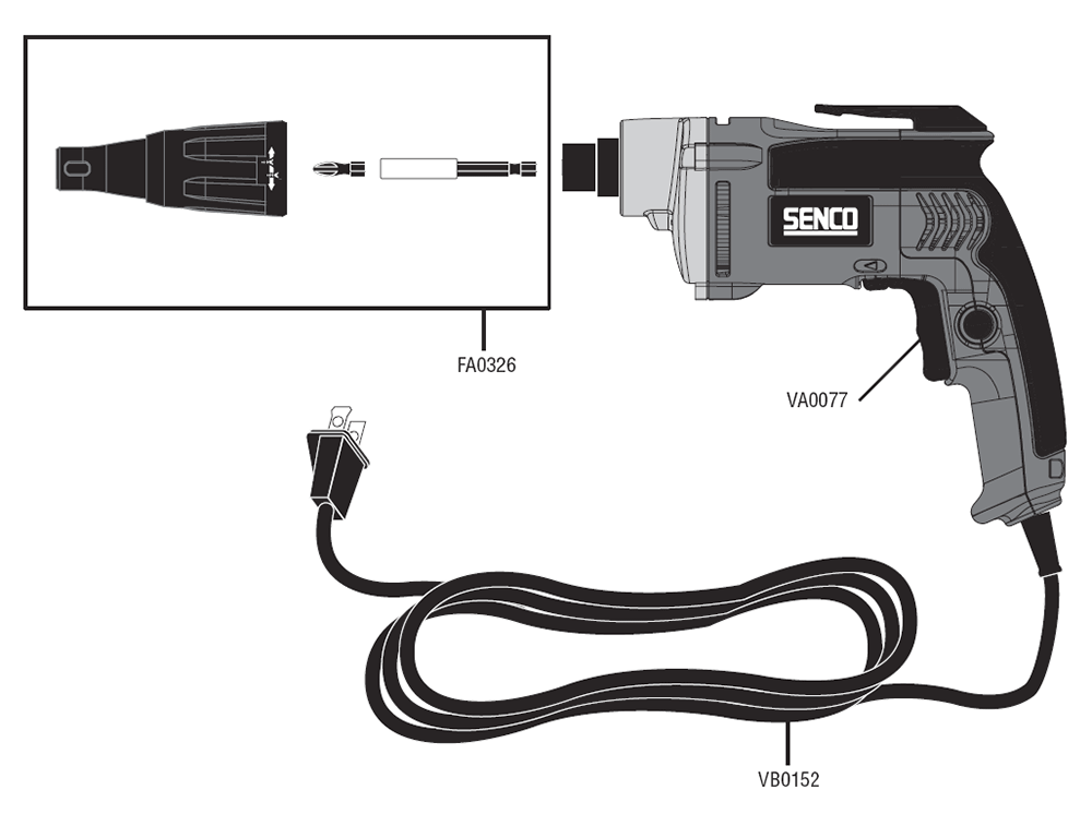 Fig-0 Diagram and Parts List for SG2510 6X0002N Senco Screwdriver