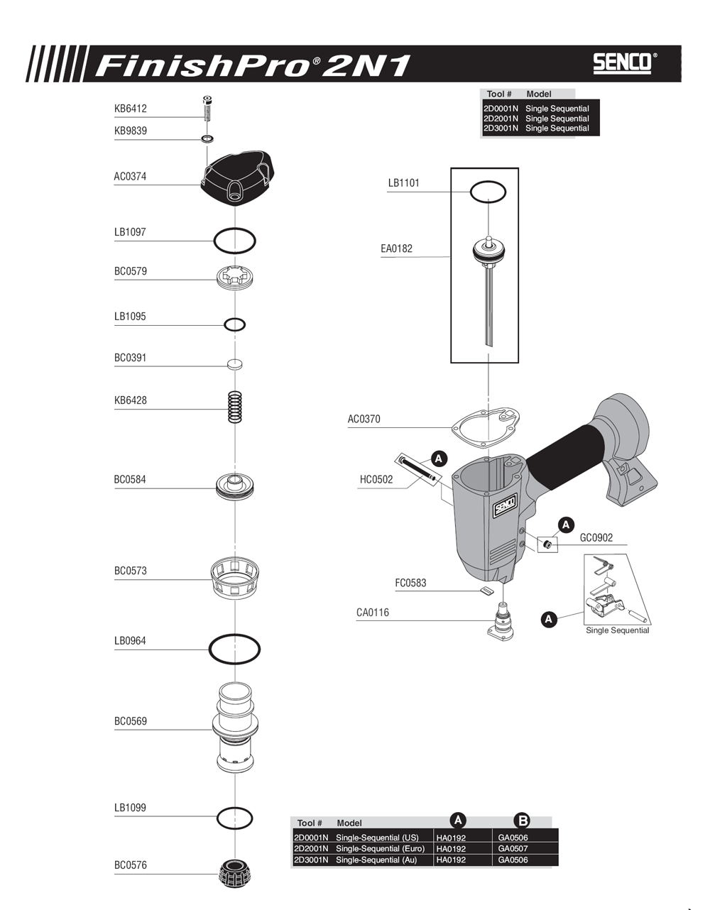 Diagram 2 Diagram and Parts List for FINISHPRO2N118GA 2D0001N Senco Nailer