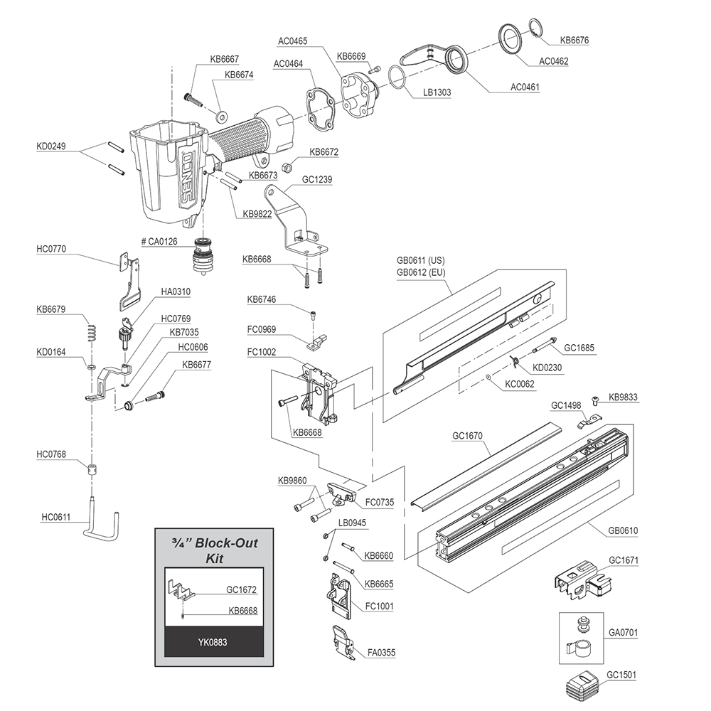 Fig-1 Diagram and Parts List for PS15XP 9T0001N Senco Nailer