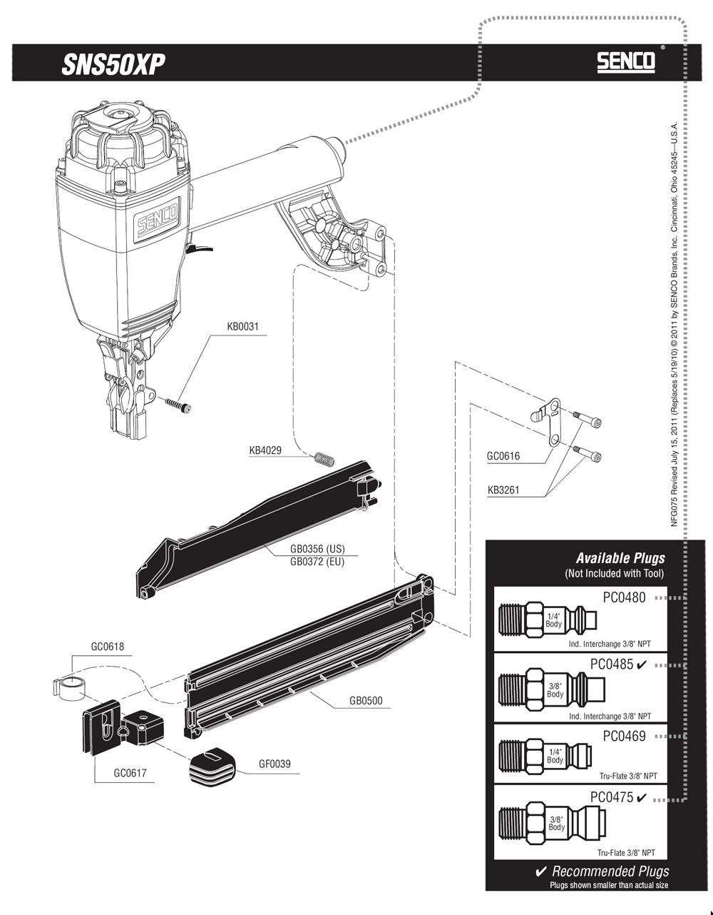 Diagram 1 Diagram and Parts List for SNS50XP16GA 750101N Senco Nailer