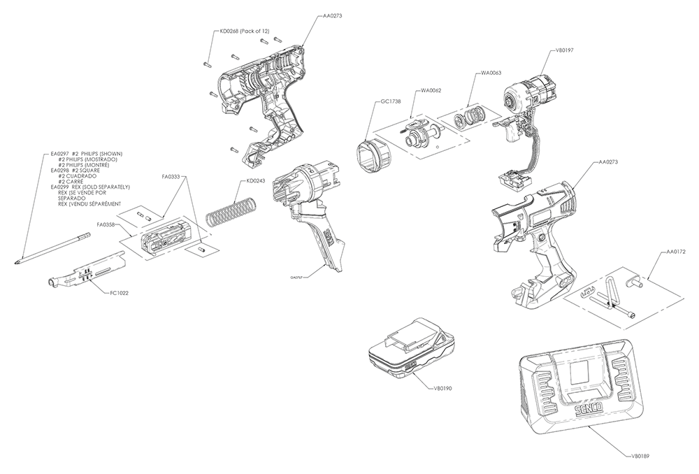 Fig-0 Diagram and Parts List for DS222-18V 10B0001N Senco Screwdriver