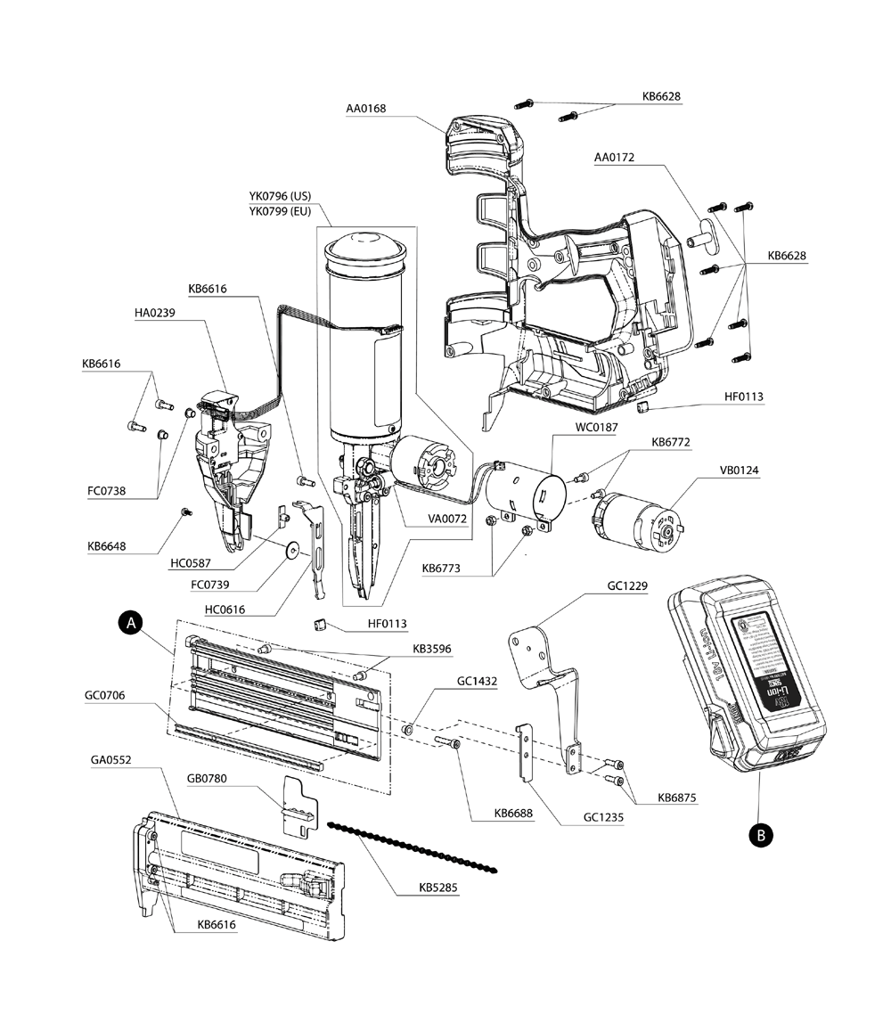 Diagram 1 Diagram and Parts List for FUSIONF 186E0001N Senco Nailer