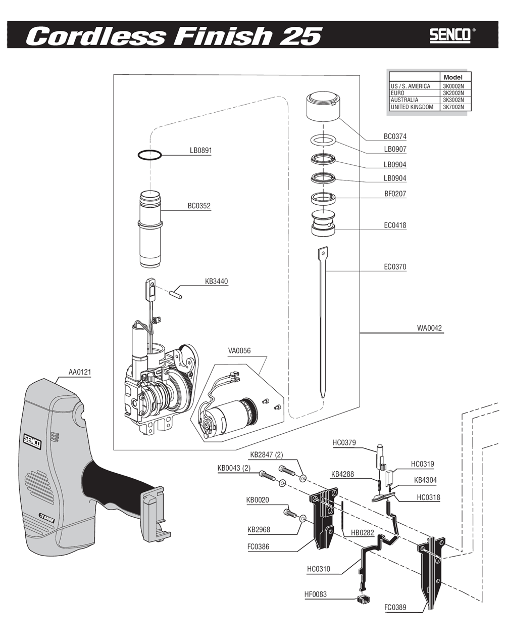 Diagram 2 Diagram and Parts List for FINISH25 3K0002N Senco Nailer