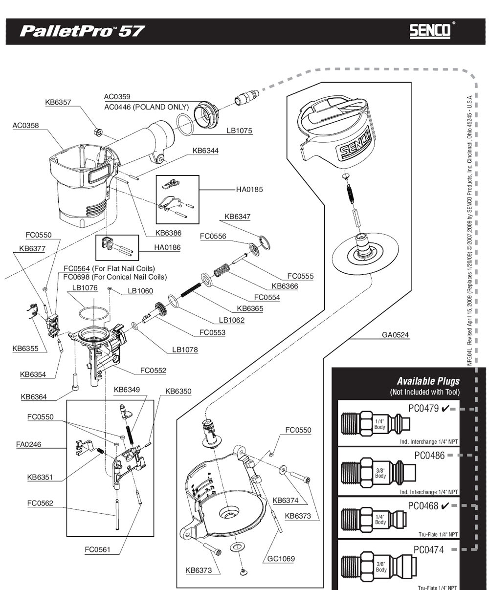 Diagram 1 Diagram and Parts List for PALLETPRO57F 4L0001N Senco Nailer
