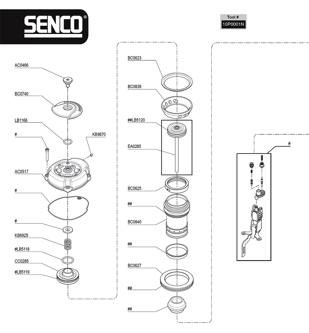 Fig-0 Diagram and Parts List for JOISTPRO-150MXP 10P0001N Senco Nailer