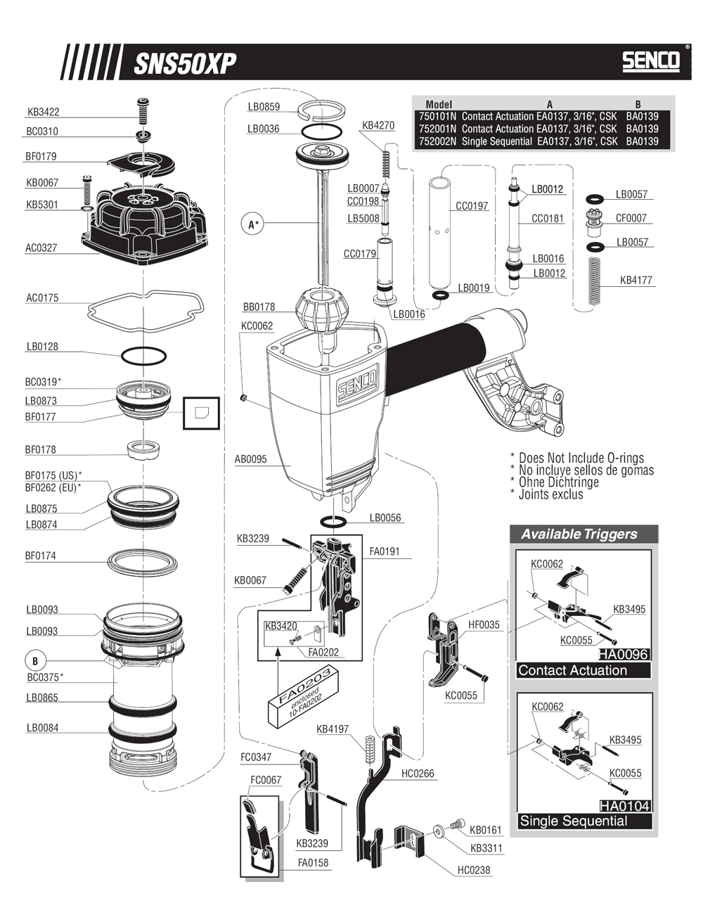 Diagram 2 Diagram and Parts List for SNS50XP16GA 750101N Senco Nailer