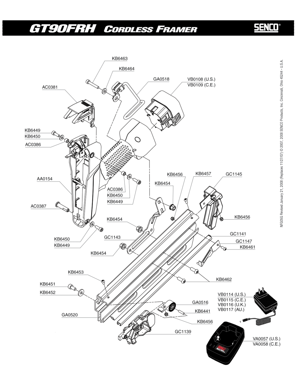 Diagram 1 Diagram and Parts List for GT90FRH 5G0001N Senco Nailer