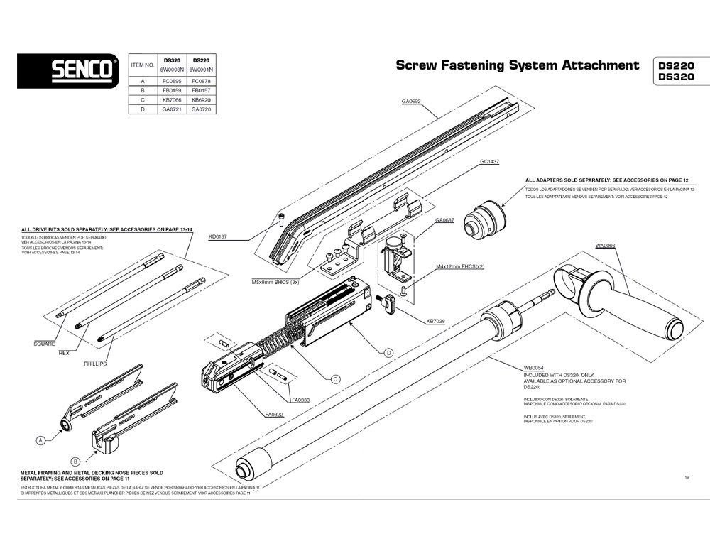 Diagram Diagram and Parts List for DS320 6W0003N Senco Screwdriver