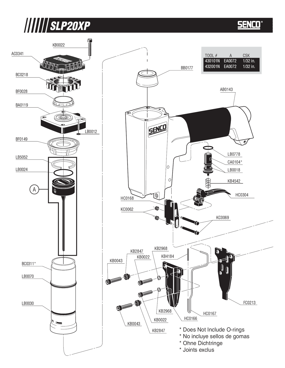 Diagram 2 Diagram and Parts List for SLP20XP18GA 430101N Senco Nailer