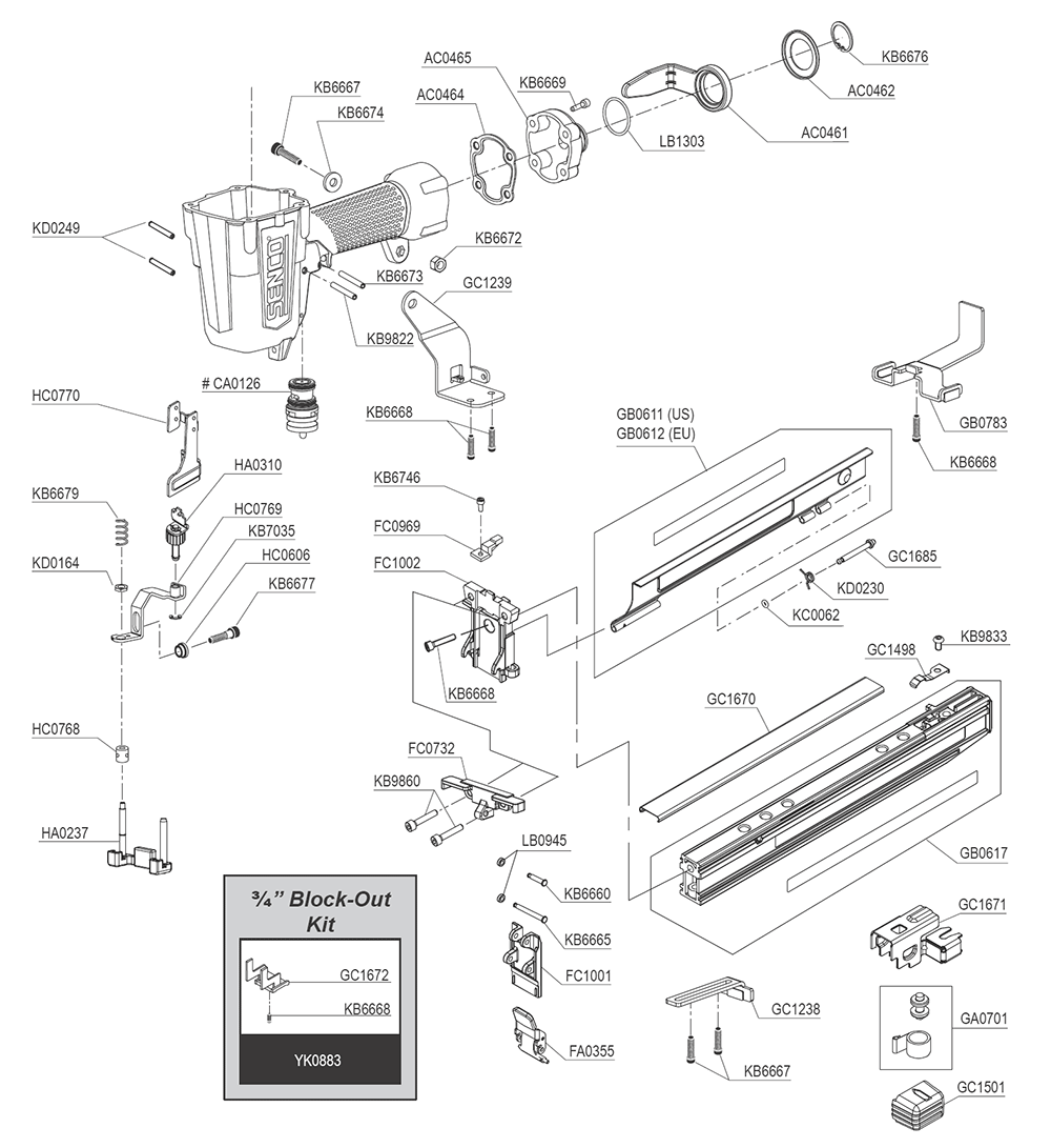 Fig-1 Diagram and Parts List for PS15RXP 9U0001N Senco Nailer