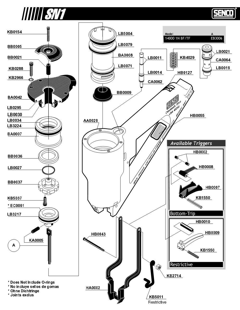 Diagram 2 Diagram and Parts List for SN-1 14000 Senco Nailer