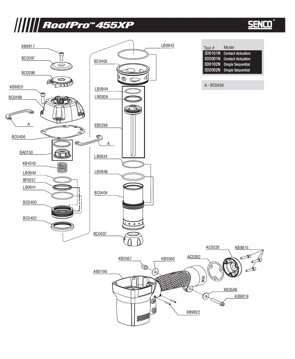 Diagram 2 Diagram and Parts List for ROOFPRO455XP 3D0101N Senco Nailer