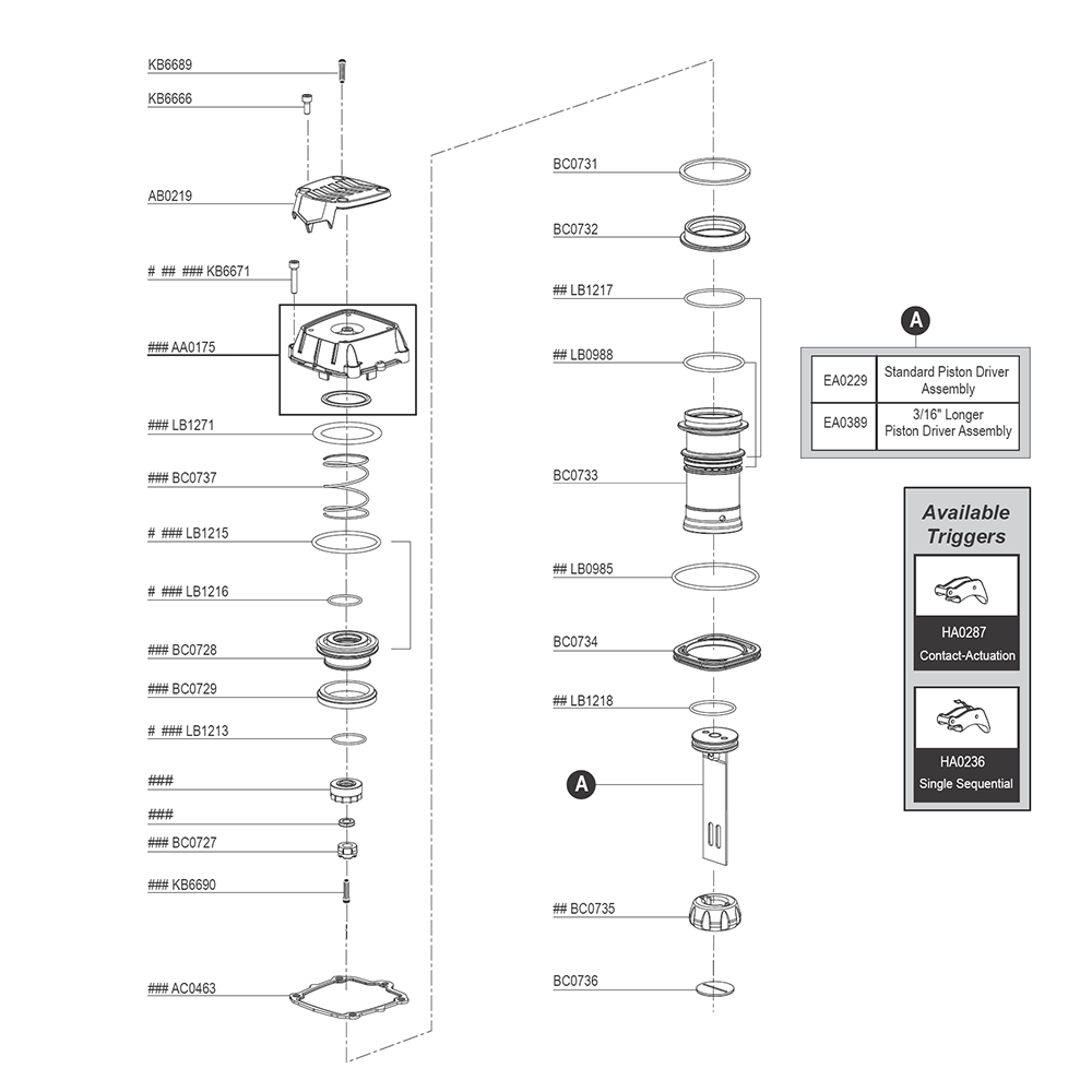 Fig-0 Diagram and Parts List for PS15XP 9T0001N Senco Nailer