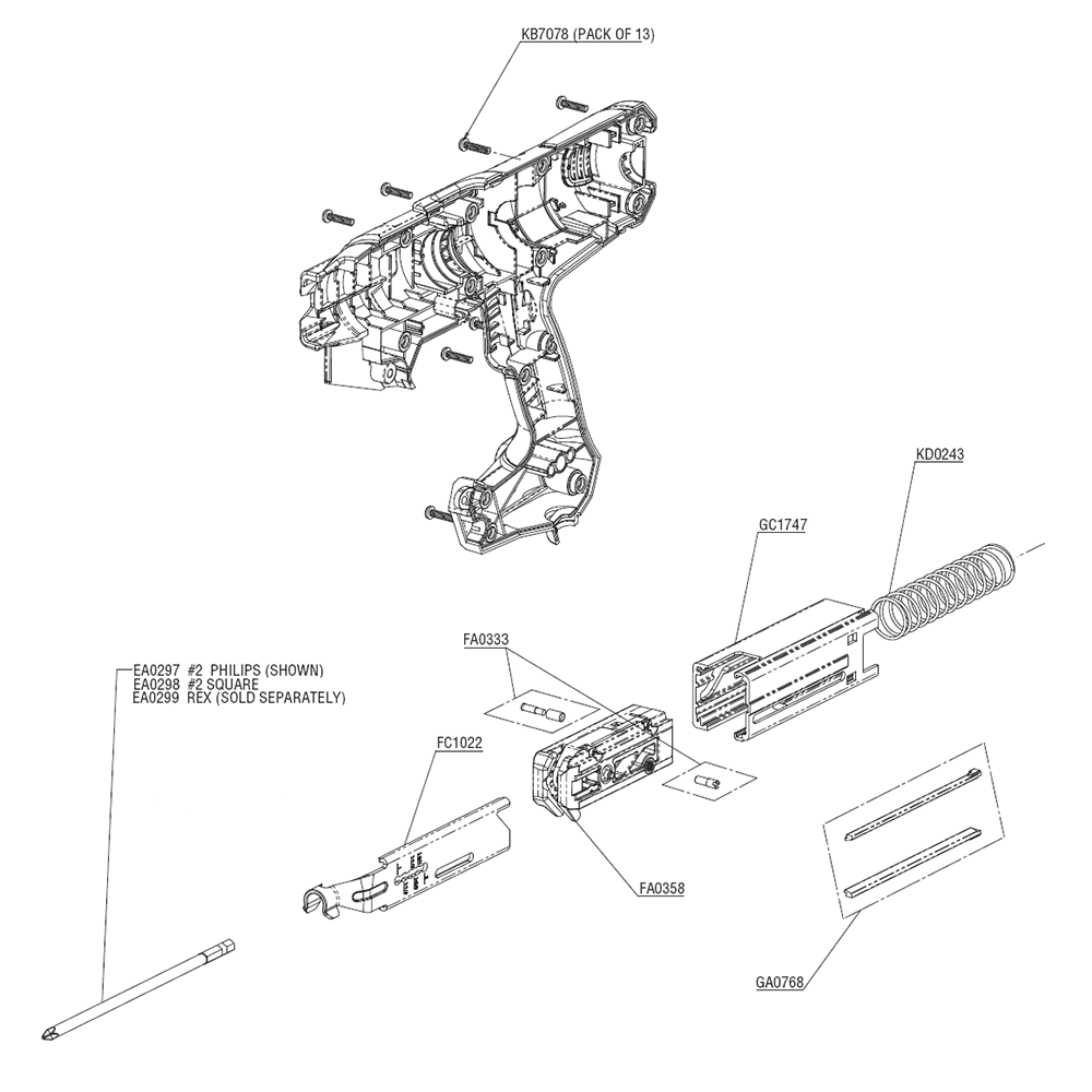 Fig-0 Diagram and Parts List for DS245-AC 10D0001N Senco Screwdriver