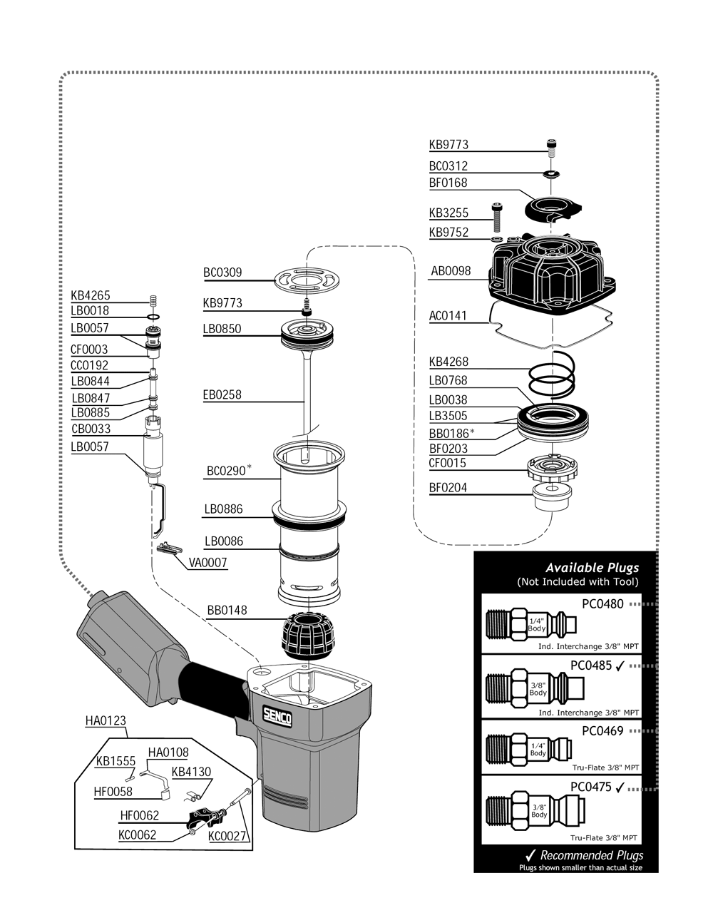 Diagram 1 Diagram and Parts List for FRAMEPRO600E 772005N Senco Nailer