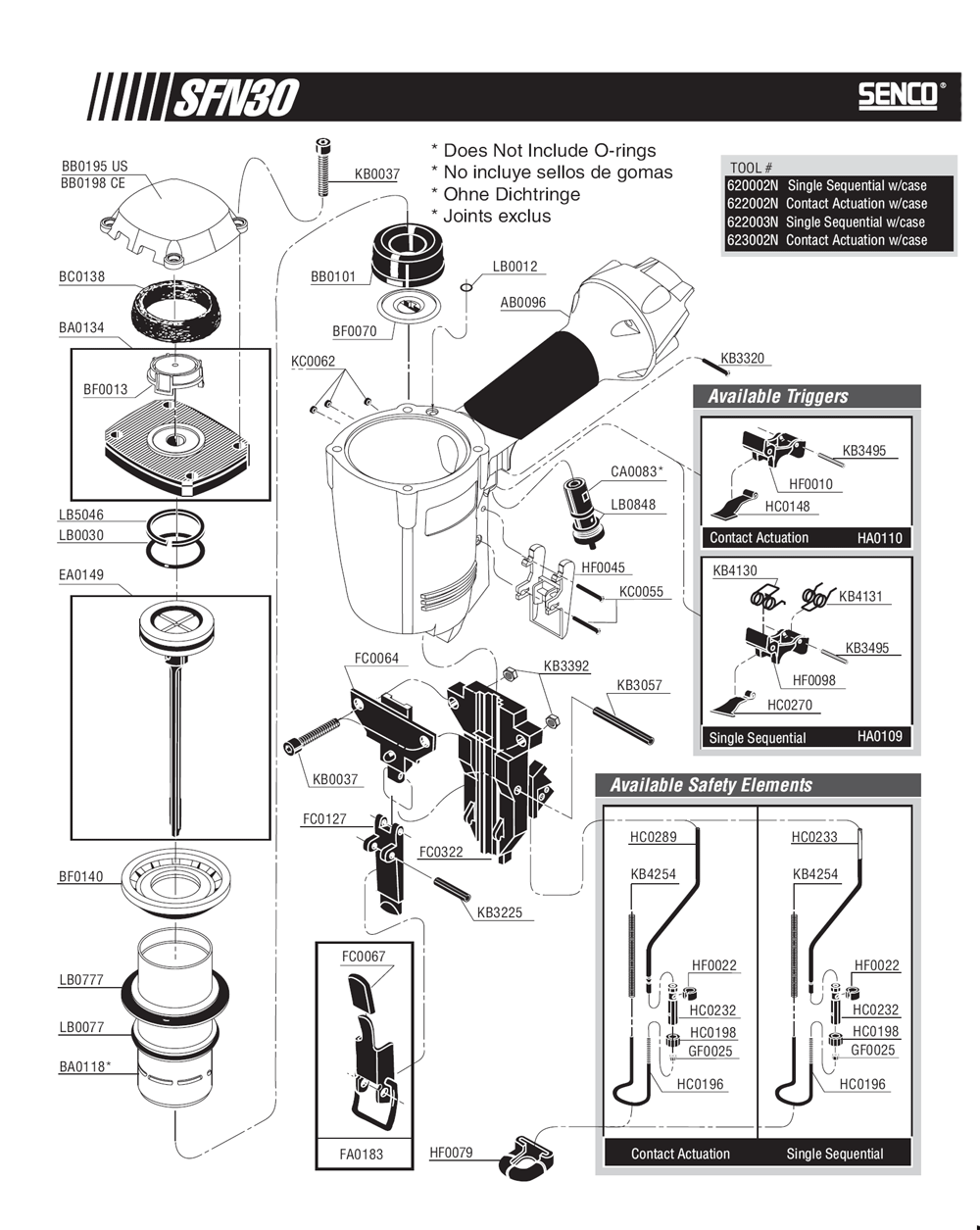 Diagram 2 Diagram and Parts List for SFN3015GA 620002N Senco Nailer