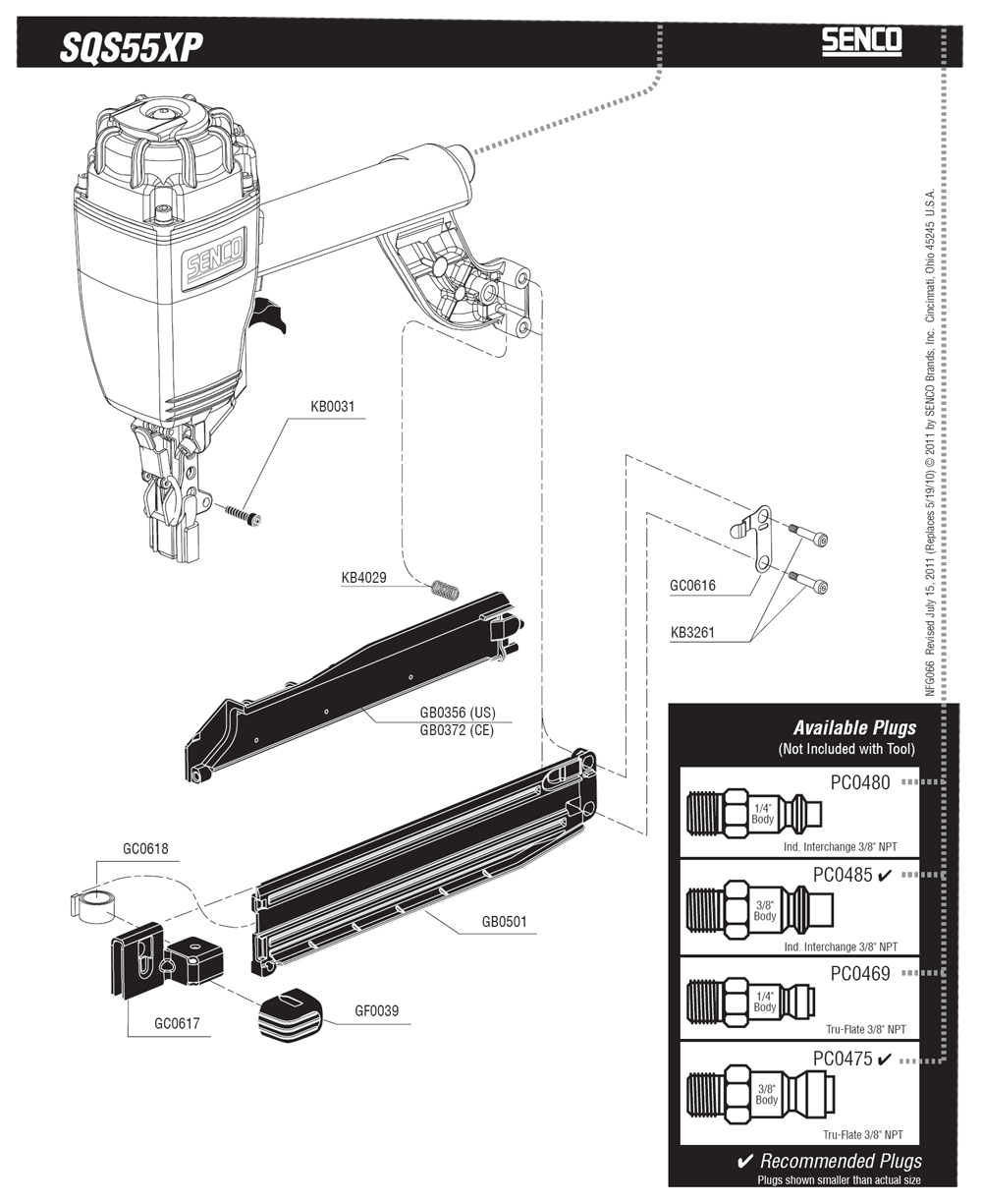 Diagram 1 Diagram and Parts List for SQS55XP15GA 660101N Senco Nailer