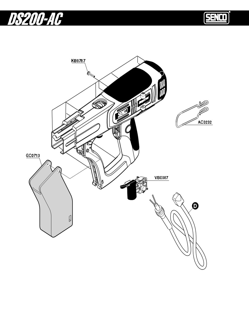 Diagram 1 Diagram and Parts List for DS200 AC1R0004N Senco Screwdriver