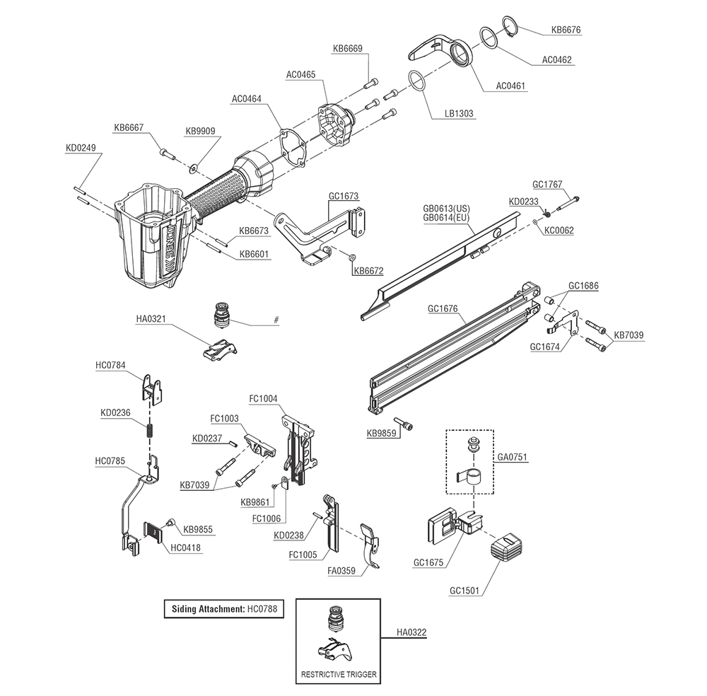 Fig-1 Diagram and Parts List for NS20XP 9X0001N Senco Nailer