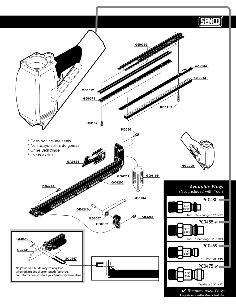 Diagram 1 Diagram and Parts List for SN70 170311N Senco Nailer