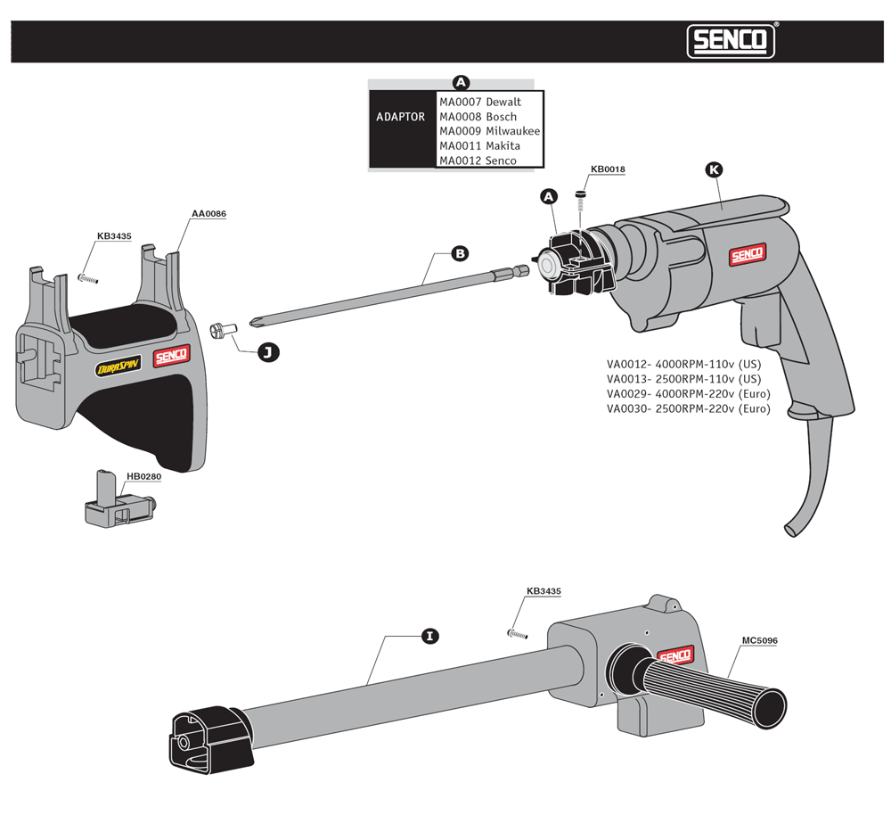 Diagram 1 Diagram and Parts List for DS200 S4790003N Senco Screwdriver