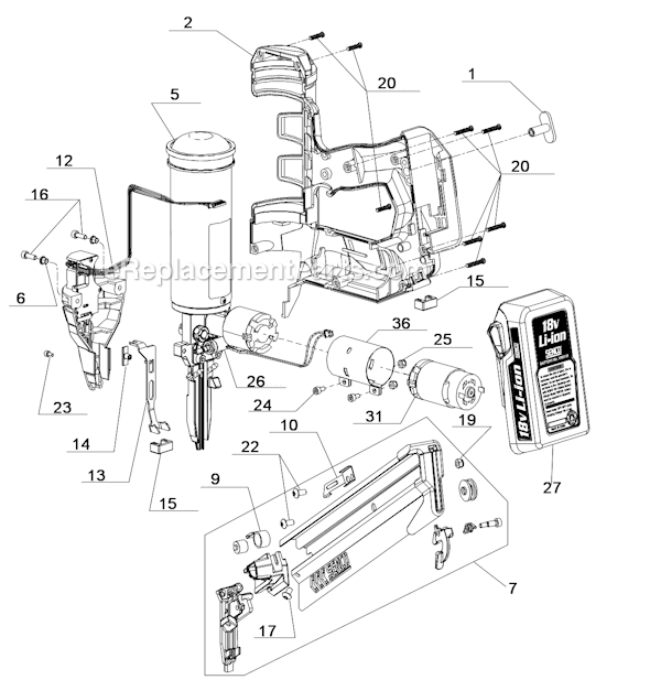 Page B Diagram and Parts List for FN65DA  Senco Nailer