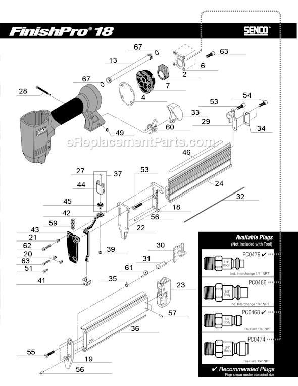 Page B Diagram and Parts List for FINISHPRO18  Senco Nailer