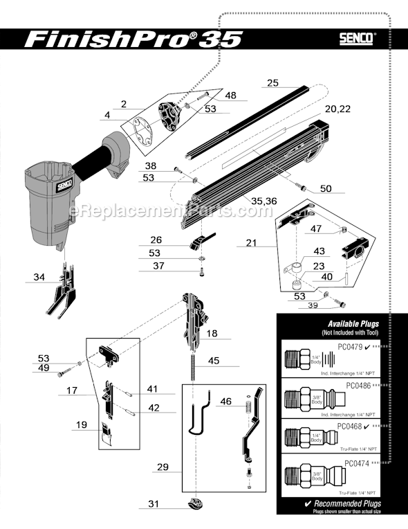 Page B Diagram and Parts List for FINISHPRO35  Senco Nailer