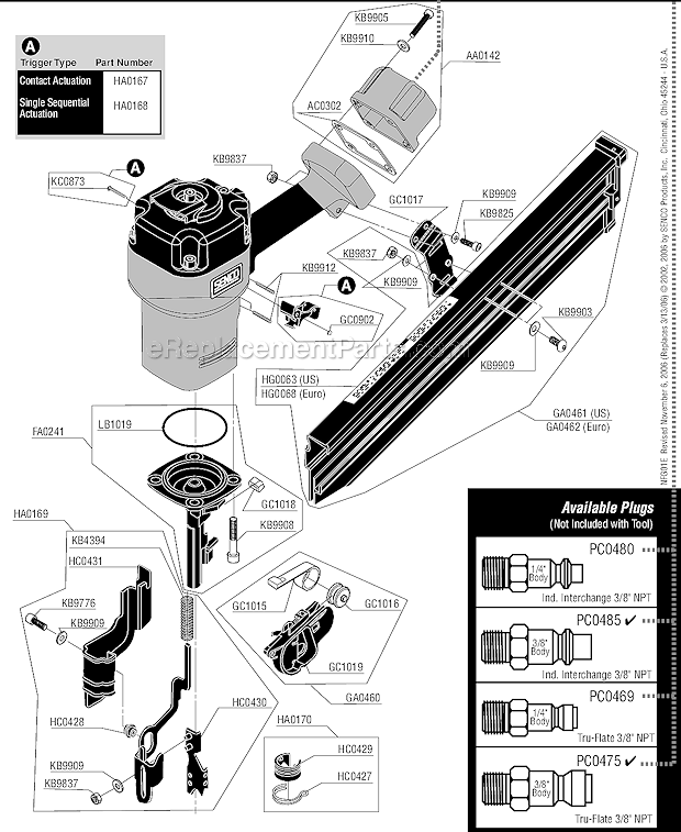 Page B Diagram and Parts List for FRAMEPRO602  Senco Nailer