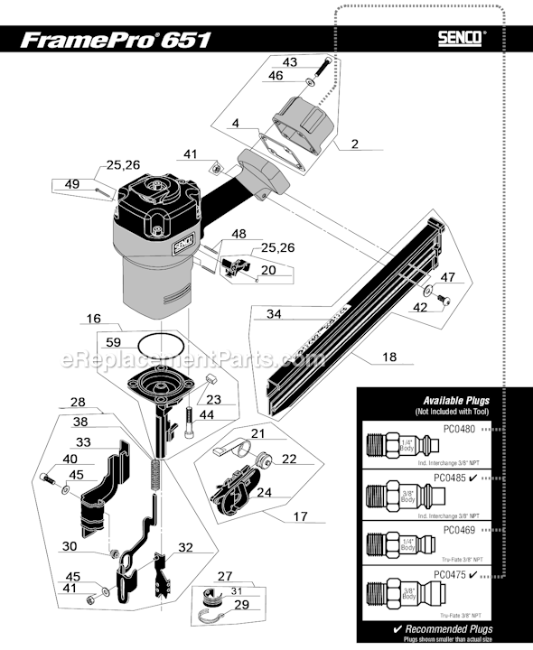 Page B Diagram and Parts List for FRAMEPRO651  Senco Nailer