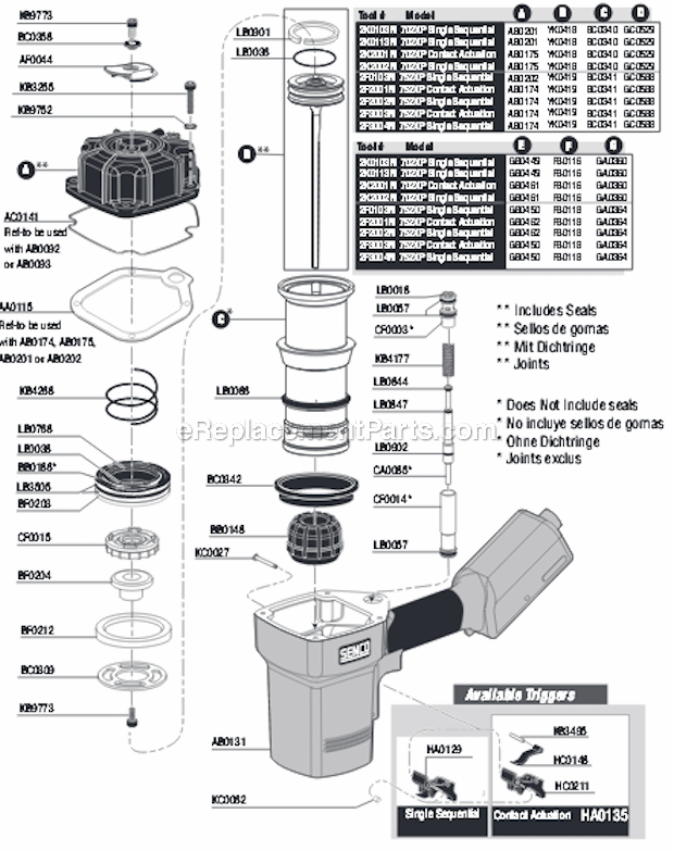 Page A Diagram and Parts List for 752XP  Senco Nailer
