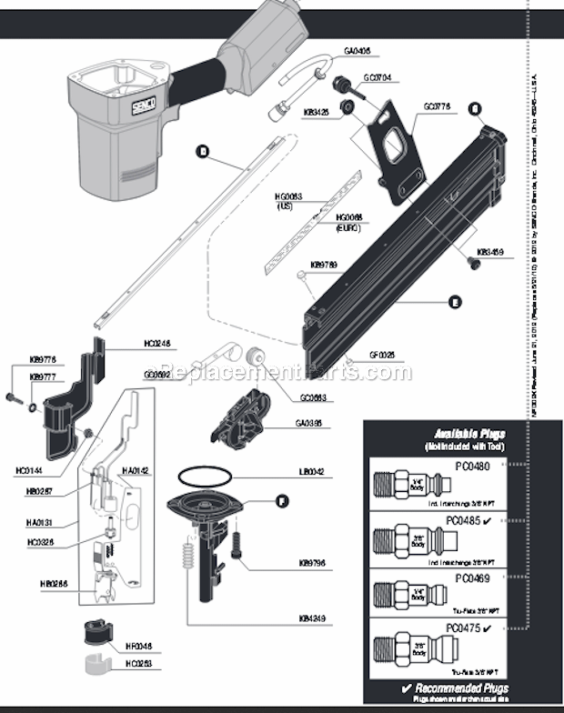 Page B Diagram and Parts List for 752XP  Senco Nailer