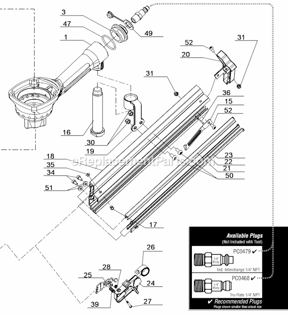 Page B Diagram and Parts List for HN250  Senco Nailer