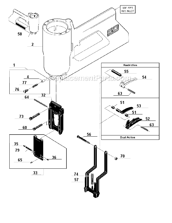 Page B Diagram and Parts List for M1 090001N Senco Nailer
