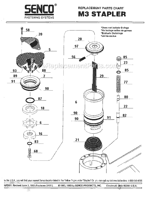 Page A Diagram and Parts List for M3  Senco Nailer