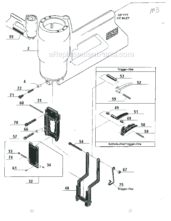 Page B Diagram and Parts List for M3  Senco Nailer