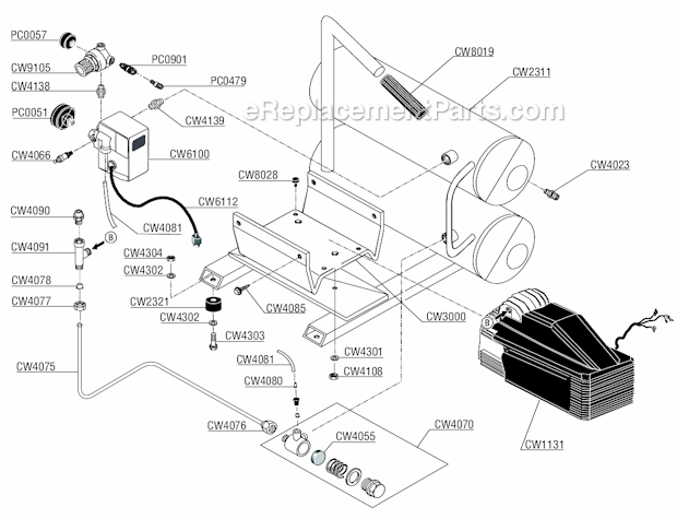 Page B Diagram and Parts List for PC1131  Senco Compressor