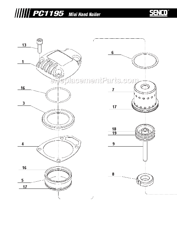 Page A Diagram and Parts List for PC1195  Senco Nailer