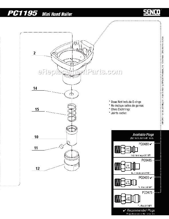 Page B Diagram and Parts List for PC1195  Senco Nailer