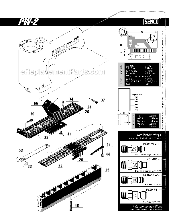 Page B Diagram and Parts List for PW-2  Senco Nailer