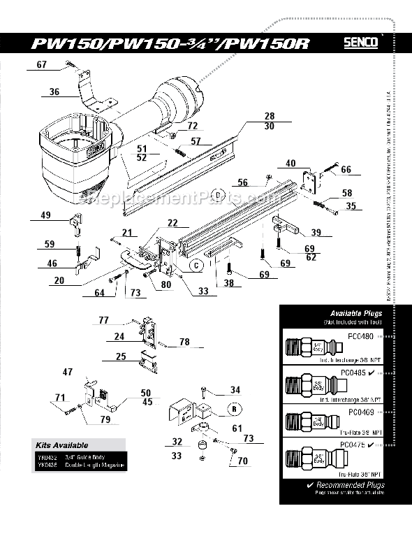Page B Diagram and Parts List for PW150  Senco Nailer