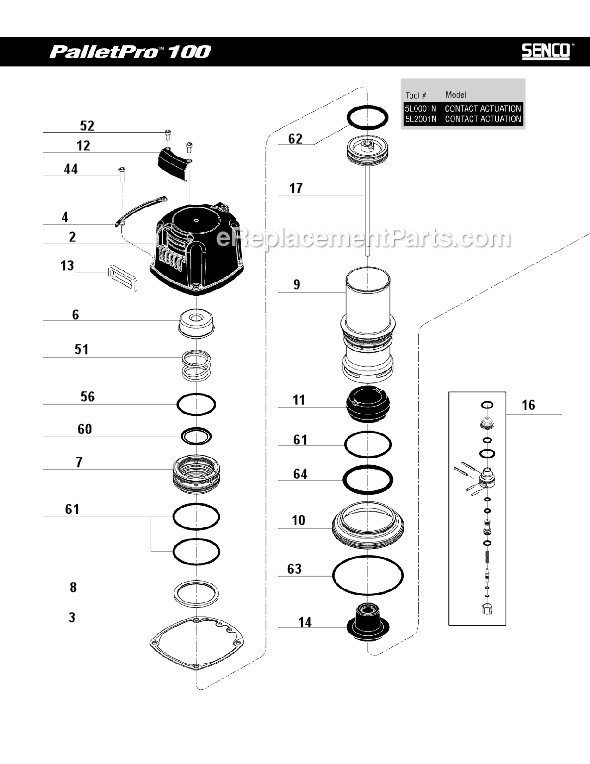 Page A Diagram and Parts List for PALLETPRO100  Senco Nailer